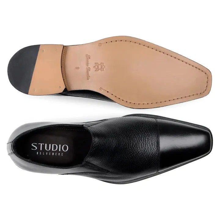 Belvedere Andreo: Elegante italienische Hirschleder-Schuhe für Herren in tiefem Schwarz.