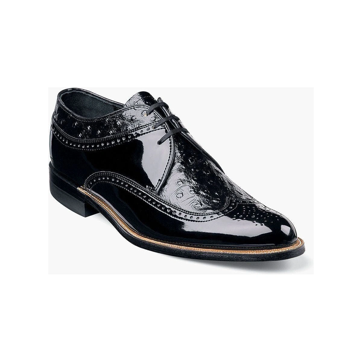 Stacy Adams Dayton: Elegante Ostrich-Leder-Schuhe für den stilvollen Mann. Schwarz & Burgunder. Oxford-Wingtip.